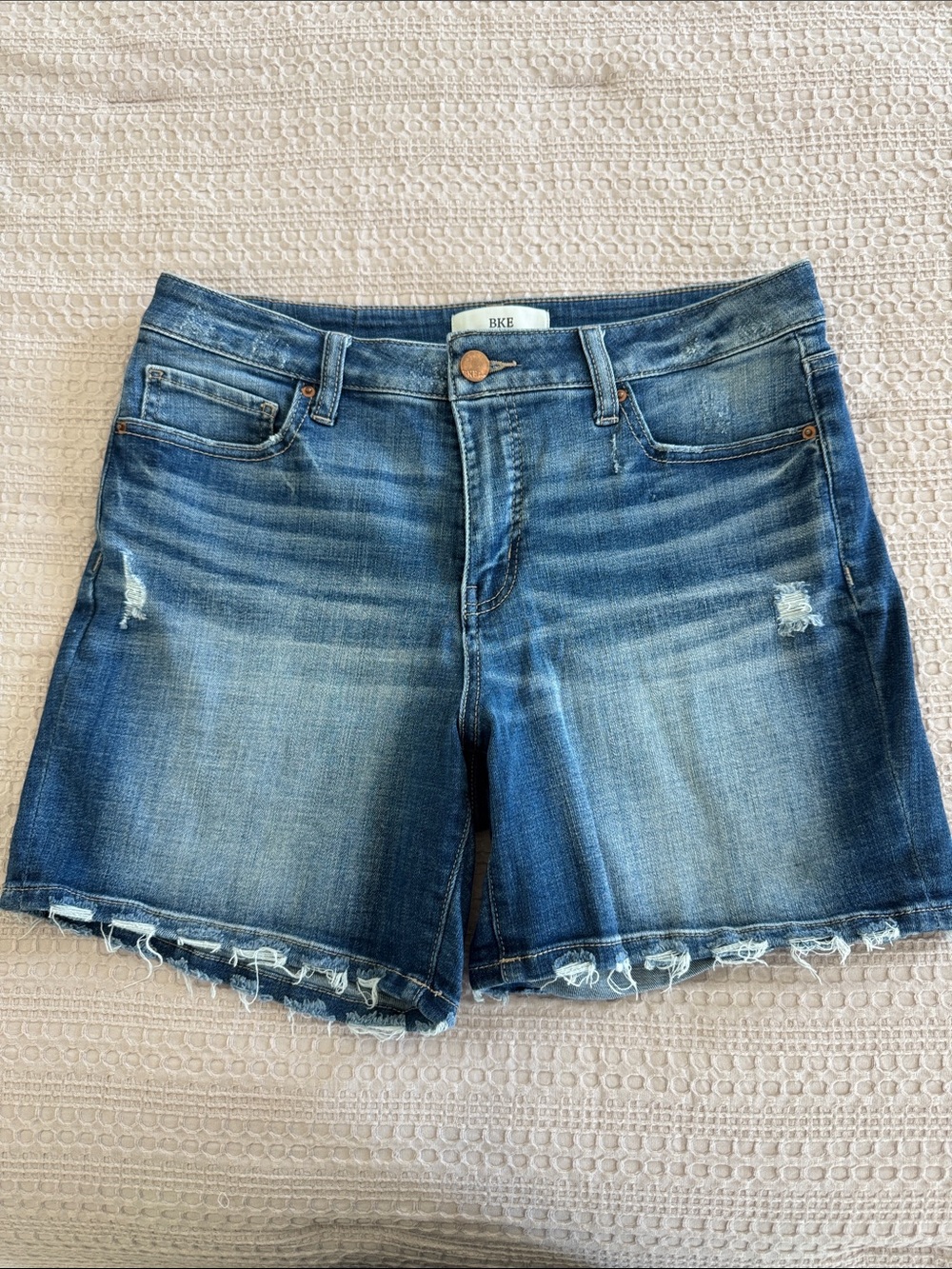BKE Women's Distressed Blue Denim Jean Shorts